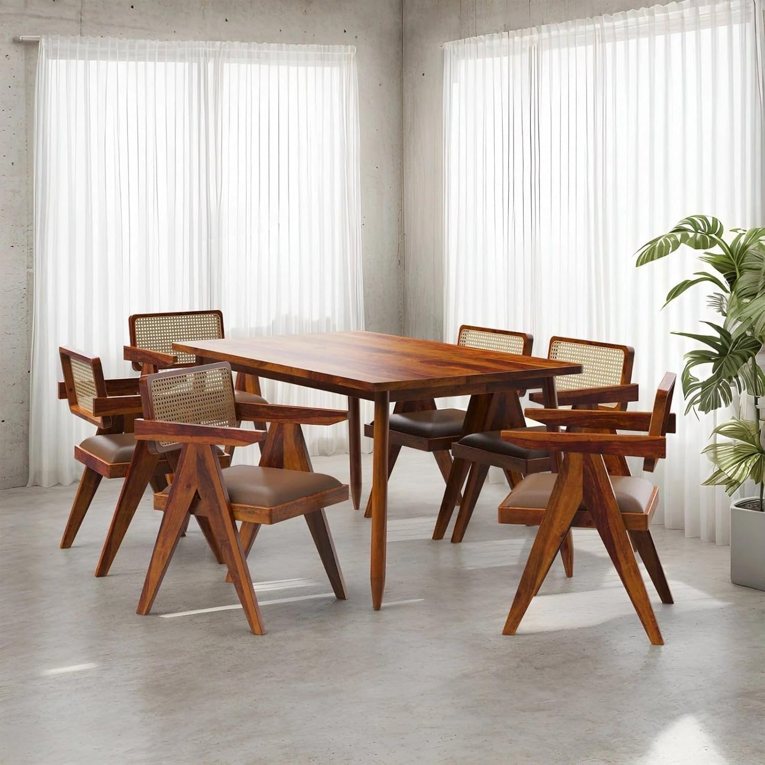 Wooden Dining Table Set with 6 Chairs